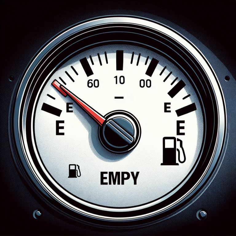 car's fuel gauge showing empty, focusing on the classic design and the critical moment of needing to refuel