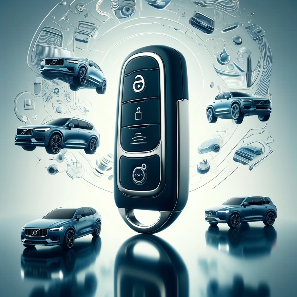 illustration depicting a modern Volvo car key, showcasing its sleek and functional design