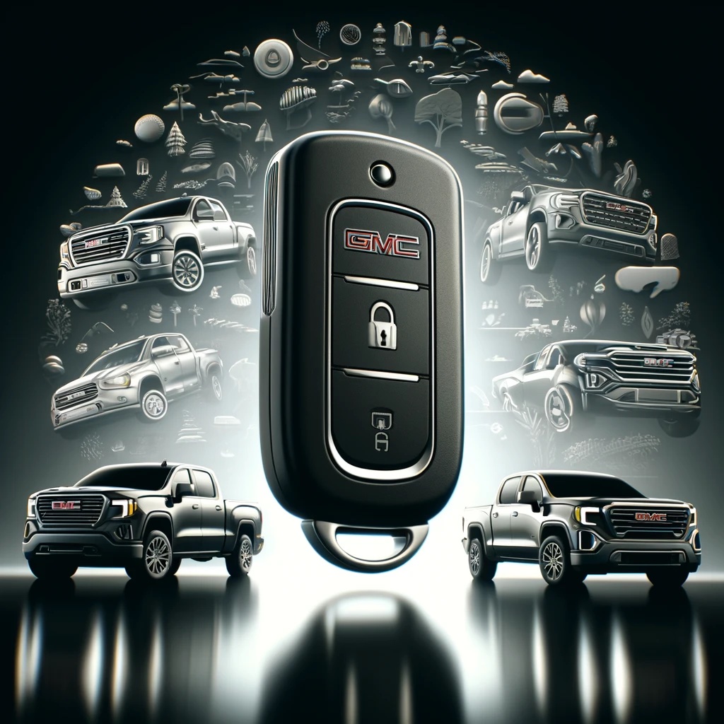 modern GMC car key on a sleek, reflective surface.