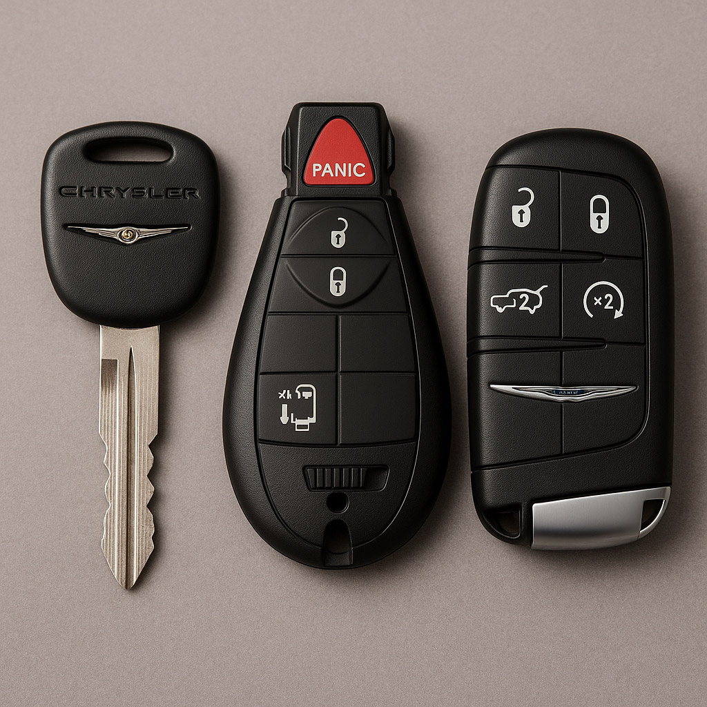 chrysler keys Panama City Beach — vintage key, fobik key and modern proximity fob
