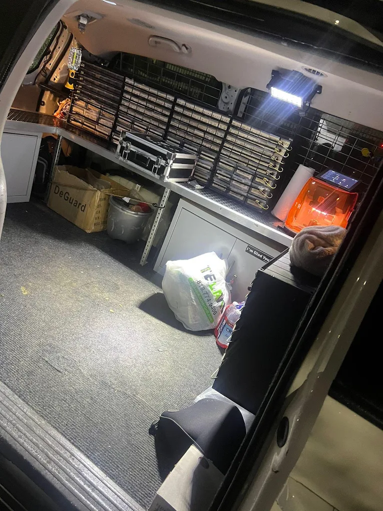 Mobile locksmith van equipped with key cutting tools in Panama City, Florida